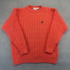 Vintage IZOD Sweater Men XL Orange Cotton Heavy Cable Knit Made In The USA Crest